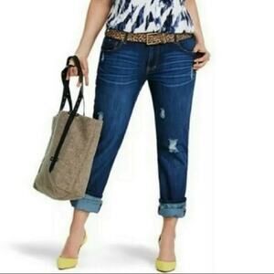 CAbi Jeans Slim Boyfriend Blue Whisker Distressed Mid Rise Womens 8